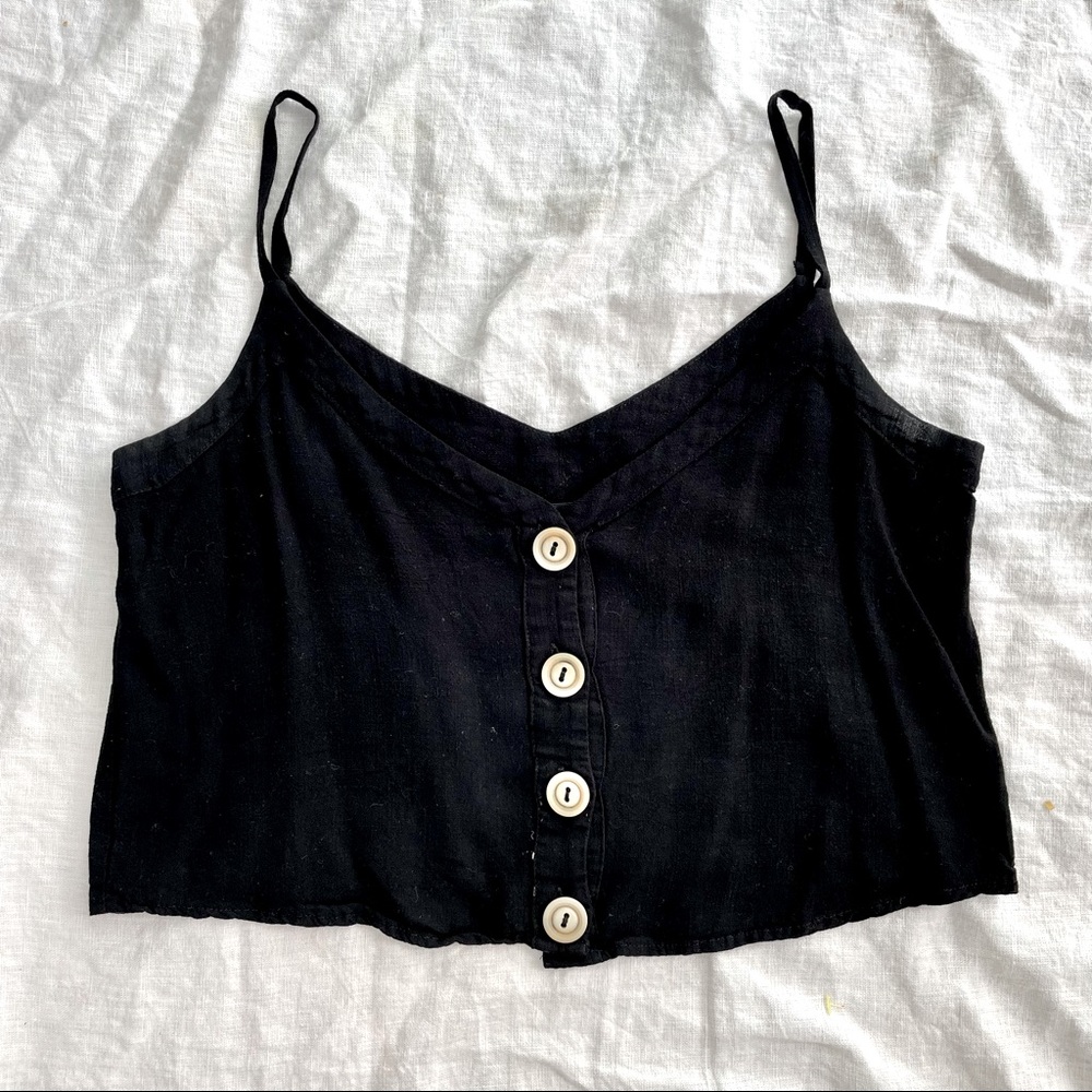 Linen cute crop top with buttons